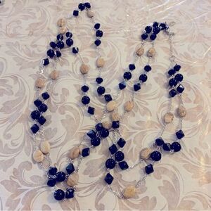 Lia Sophia 2 Strand Mixed Media Unakite Jasper Black Glass Beads Necklace 44”